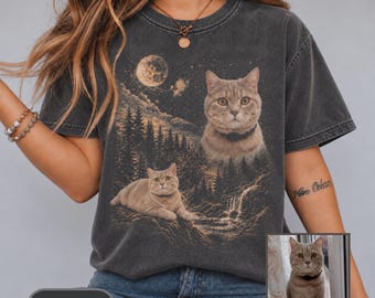 Custom Pet Photo Tshirt Comfort Colors,Personalized Pet Portrait Tee, Custom Cat Shirt,  Cat Lover Gift, Pet Memorial Gift, Cat Dog Dad Gift