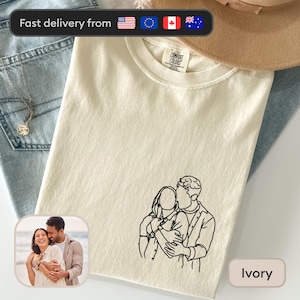 T-shirt dessin au trait couleurs confort personnalisé pour couples, chemise portrait personnalisée, t-shirt photo contour, cadeau t-shirt personnalisé pour couples