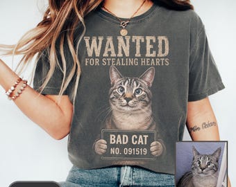 Custom Pet Photo T-Shirt, Vintage Cat Portrait, Comfort Colors Tee (Unisex)