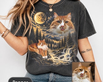 Custom Pet Photo Tshirt Comfort Colors,Personalized Pet Portrait Tee, Custom Cat Shirt,  Cat Lover Gift, Pet Memorial Gift, Cat Dog Dad Gift