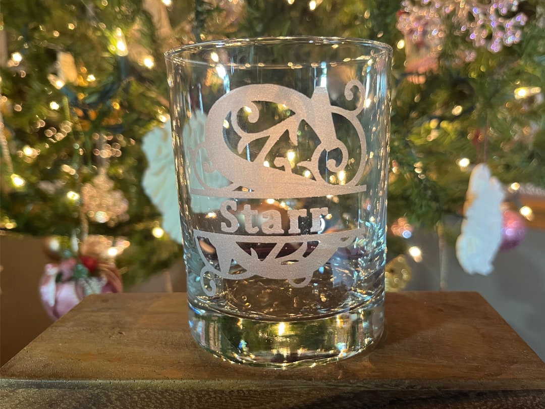 Heavy Base Rocks Glass, Customizable, Premium Sandblast Etched Initial ...
