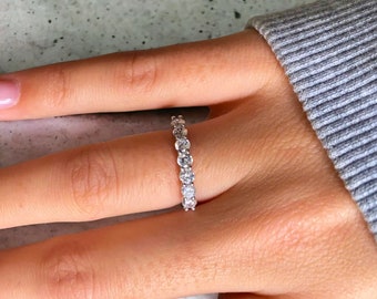 Diamond Stacking Silver Ring | Half Eternity Band | Dainty Promise Ring | Floating Silver Wedding Ring | Anniversary Gift | Valentines Day