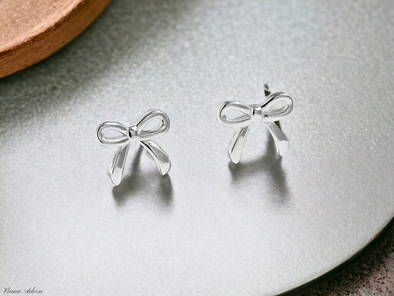 Silver Bow Earrings Knot Bow Stud Earrings Minimalist Ribbon Earrings Cute Tiny Earrings Earrings Gift For Her Mothers Day image 6