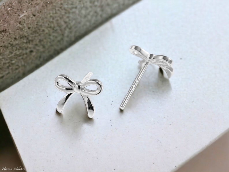 Silver Bow Earrings Knot Bow Stud Earrings Minimalist Ribbon Earrings Cute Tiny Earrings Earrings Gift For Her Mothers Day image 2