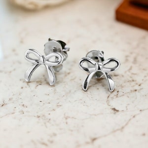 Silver Bow Earrings Knot Bow Stud Earrings Minimalist Ribbon Earrings Cute Tiny Earrings Earrings Gift For Her Mothers Day image 3