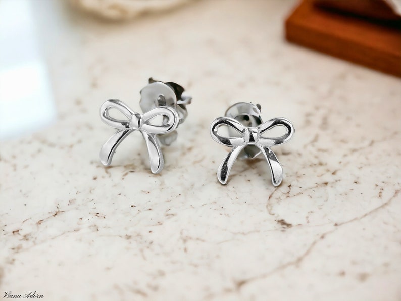 Silver Bow Earrings Knot Bow Stud Earrings Minimalist Ribbon Earrings Cute Tiny Earrings Earrings Gift For Her Mothers Day image 3