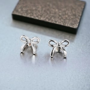 Silver Bow Earrings Knot Bow Stud Earrings Minimalist Ribbon Earrings Cute Tiny Earrings Earrings Gift For Her Mothers Day image 5