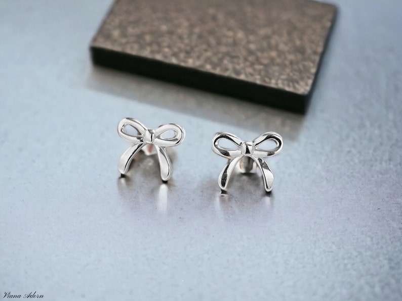 Silver Bow Earrings Knot Bow Stud Earrings Minimalist Ribbon Earrings Cute Tiny Earrings Earrings Gift For Her Mothers Day image 5