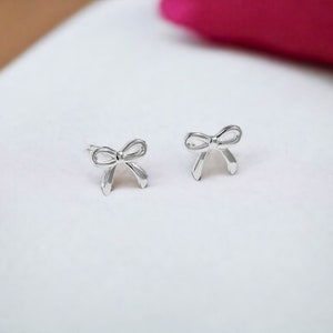 Silver Bow Earrings Knot Bow Stud Earrings Minimalist Ribbon Earrings Cute Tiny Earrings Earrings Gift For Her Mothers Day image 7