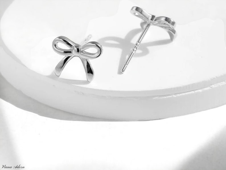 Silver Bow Earrings Knot Bow Stud Earrings Minimalist Ribbon Earrings Cute Tiny Earrings Earrings Gift For Her Mothers Day image 4