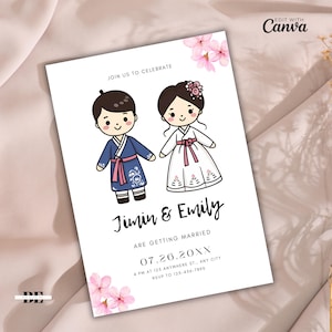 Korean Wedding Invitation | Printable Invite Template, Modern Korean Design, Customizable Party Invite, Digital Download