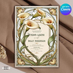 Convite de casamento com lírio de Calla | Modelo elegante de convite para chá de panela e reserva de data floral, convite para festa para impressão