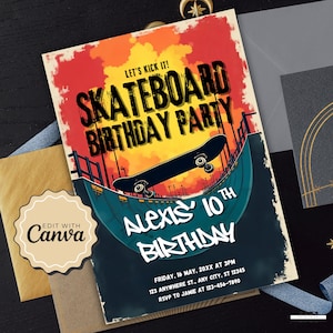 Zaproszenie na imprezę skateboardingową do wydrukowania – zaproszenie na urodziny skateboardingowe i zaproszenie na imprezę tematyczną do pobrania w wersji cyfrowej