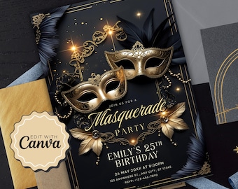 Masquerade Ball Invite, Masquerade Invitation, Masquerade Ball Editable Birthday Invitation, Printable Party Invitation, Masquerade Invite