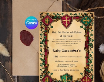 Medieval Party Invite, Medieval Invite, Medieval Renaissance Invitation, Digital Party Invite Template, Printable Party Invite