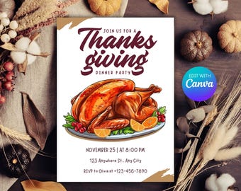 Thanks giving Invite Template - Family, Friendsgiving & Friends Thanksgiving Invite - Customizable Celebration Cards Printable Party Invite