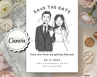 Save The Date Karte Digital Wedding Invitation Template - Hand Drawn Printable Evite, Modern Instant Download Card