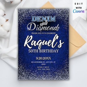 Denim and Diamond Invite - Denim Invitation Denim Theme Party Invitation Denim and Diamond Birthday Printable Party Invite Denim Invite
