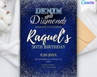 Denim and Diamond Invite - Denim Invitation Denim Theme Party Invitation Denim and Diamond Birthday Printable Party Invite Denim Invite
