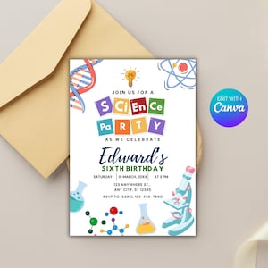 Science Party Invite, Science Birthday Party Invitation, Mad Scientist Invite, Scientist Invitation, Science Themed Birthday Invitation