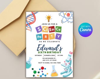 Science Party Invite, Science Birthday Party Invitation, Mad Scientist Invite, Scientist Invitation, Science Themed Birthday Invitation
