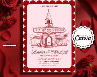Las Vegas Save the Date, Vegas Wedding Invitation, Sure Thing Chapel Wedding Invite, Vegas Themed Printable Invitation, Editable Elopement