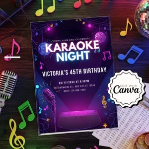 Karaoke Night Invite Printable, Karaoke Birthday Party Invitation, Karaoke Flyer Digital Download, Fun Party Invite Template