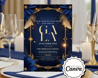 Invitación de gala elegante: invitación formal para baile benéfico y cena de gala para eventos especiales, celebración de banquete perfecta.