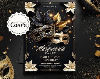 Masquerade Ball Invite, Masquerade Invitation, Masquerade Ball Editable Birthday Invitation, Printable Party Invitation, Masquerade Invite