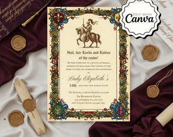 Medieval Party Invite, Medieval Invite, Medieval Renaissance Invitation, Digital Party Invite Template, Printable Party Invite