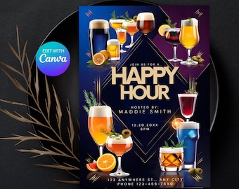 Happy Hour Invite Retirement Cocktail Hour Invitations Printable Party Invite for Social Hour Business Happy Hour Invite