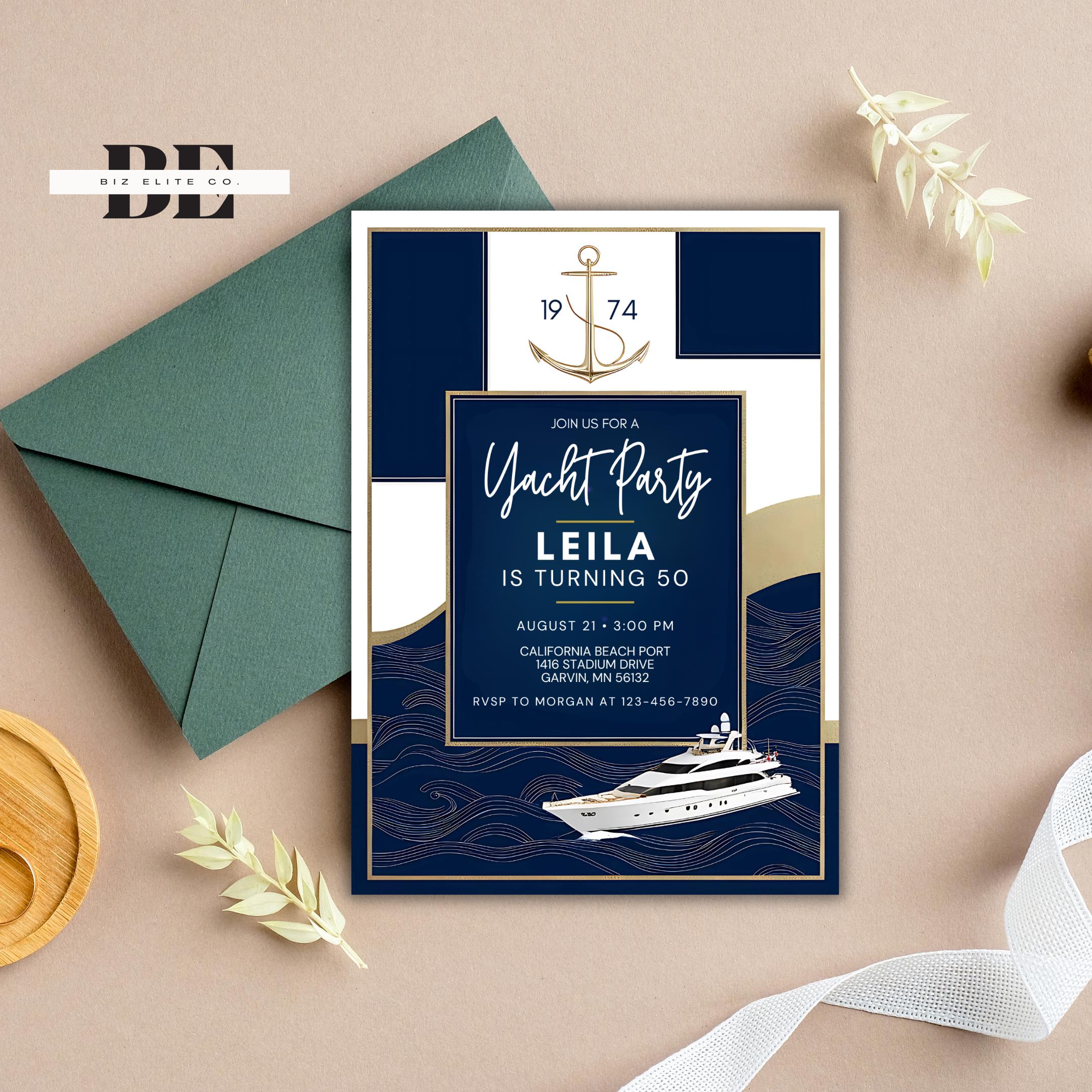 Yacht Party Invitation | Printable Yacht Birthday Invite, Marine Themed ...