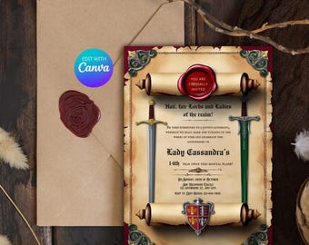 Medieval Party Invite - DND, Renaissance, Birthday Scroll Invitations - Custom Medieval Theme - Printable & Personalized