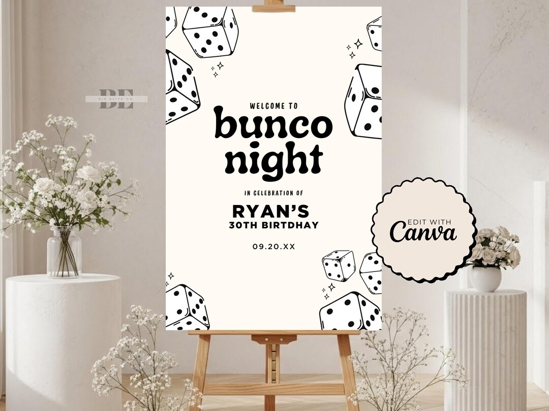 Bunco Party Welcome Sign, Printable Dice Game Welcome Sign, Fun Bunco ...