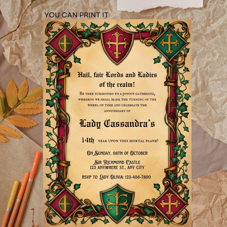 Medieval Party Invite, Medieval Invite, Medieval Renaissance Invitation, Digital Party Invite Template, Printable Party Invite image 5