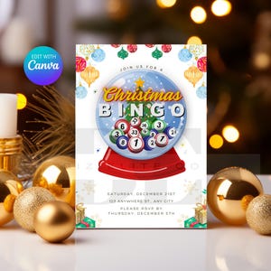 Christmas Bingo Invitation, Holiday Bingo Invitation, Bingo Night Flyer, Bingo Night Invitation, Bingo Fundraiser Printable Party Invite