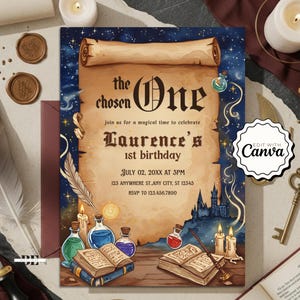 The Chosen One Birthday Invitation, Wizard First Birthday Party Invite, Magical School Wizard Birthday Invitation, Printable Party Invite