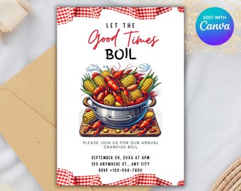 Invito per bollitura dei frutti di mare: invito per festa di gamberi, aragoste e granchi, invito per bollitura dei gamberi per incontri divertenti, invito per festa stampabile