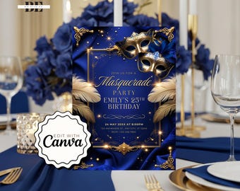 Masquerade Ball Invite, Masquerade Invitation, Masquerade Ball Editable Birthday Invitation, Printable Party Invitation, Masquerade Invite