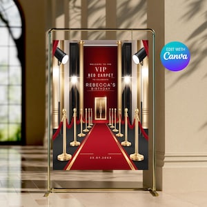 Red Carpet Welcome Sign, Hollywood Theme and Red Carpet Birthday Welcome Sign, Hollywood Party Welcome Sign Printable Party Sign