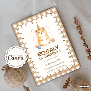 Hamster Birthday Invite Printable, Hamster Themed Party Invitation, Guinea Pig Invite, Cute Small Pet Birthday Card