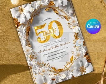 50th Anniversary Invite - Custom 50th Anniversary Invitation, Golden Anniversary Invite, 50 years Anniversary Invite Printable Party Invite