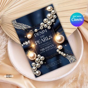 Denim und Perlen einladen, Denim und Diamant einladen, Denim Einladung, Denim-Thema-Party Einladung, Denim und Diamant-Geburtstags-Einladung