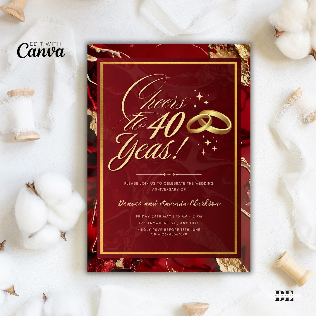 Ruby Ball Invite Ruby Wedding Anniversary Invitation, Printable Ruby Theme Invite ...