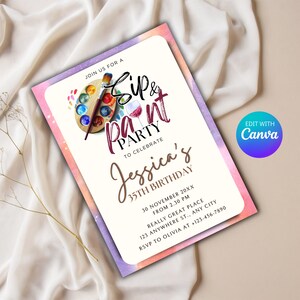 Sip and Paint Invite Editable Template -  Paint and Sip Invite Party Invitation, Wine and Paint Invitation, Paint and Sip Birthday Printable