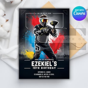 Paintball Invitation Editable Birthday Invitation Template, Printable Birthday Party Invitations, Digital Bday Party Invite Template