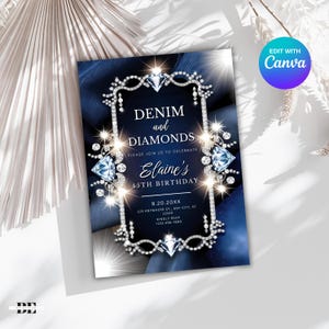 Denim and Diamond Invite - Denim Invitation Denim Theme Party Invitation Denim and Diamond Birthday Printable Party Invite Denim Invite