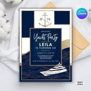 Invitation à une fête sur un yacht | Invitation d'anniversaire de yacht imprimable, invitation de fête de bateau sur le thème marin, invitation nautique pour des célébrations