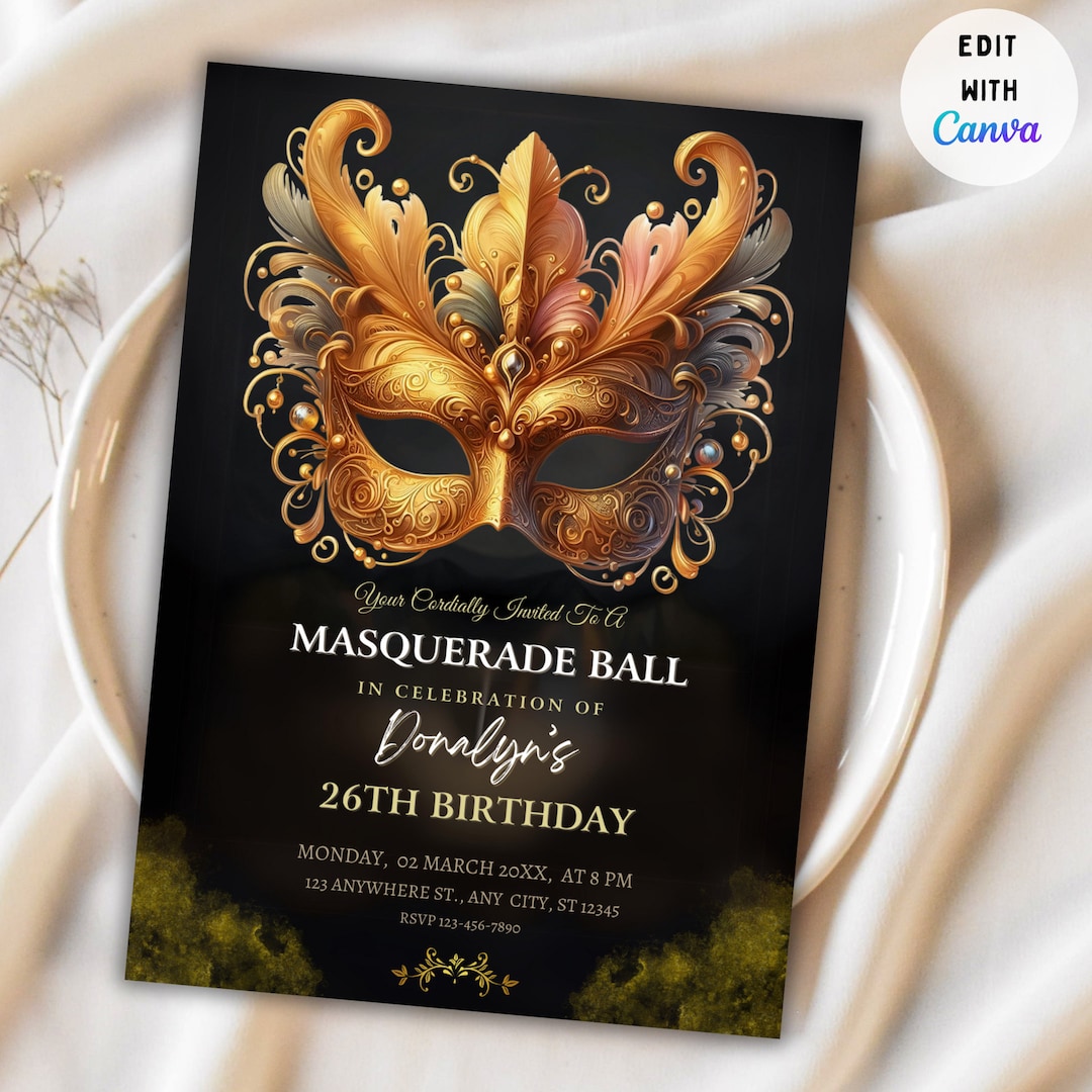 Ball Invite Masquerade Ball Invite, Masquerade Invitation, Masquerade Ball Editable ...