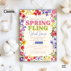 Spring Fling Einladung, Schultanz Flyer, druckbare Spring Fling Tickets und PTO Party Invite, druckbare Partyeinladung